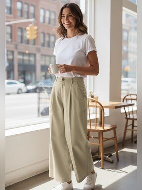 Madewell linen/cotton blend wide leg pants, spring green, size 6